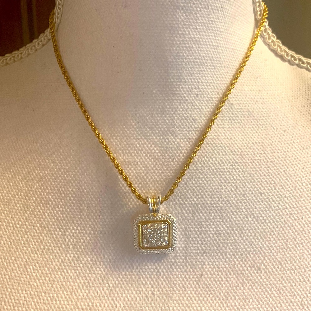 Vintage Avon Pave Rope Necklace with two tone removable Rhinestone Pendant